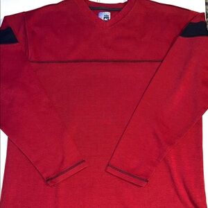 Salty Red V-Neck Sweater with Black Accents size XL